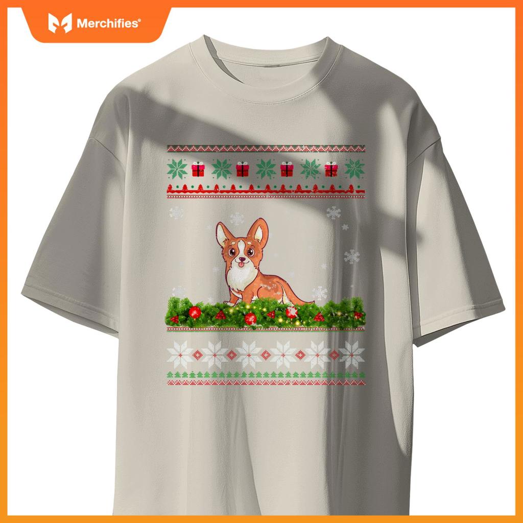 Cute Dog Xmas Ugly Lighting Santa Christmas T-Shirt