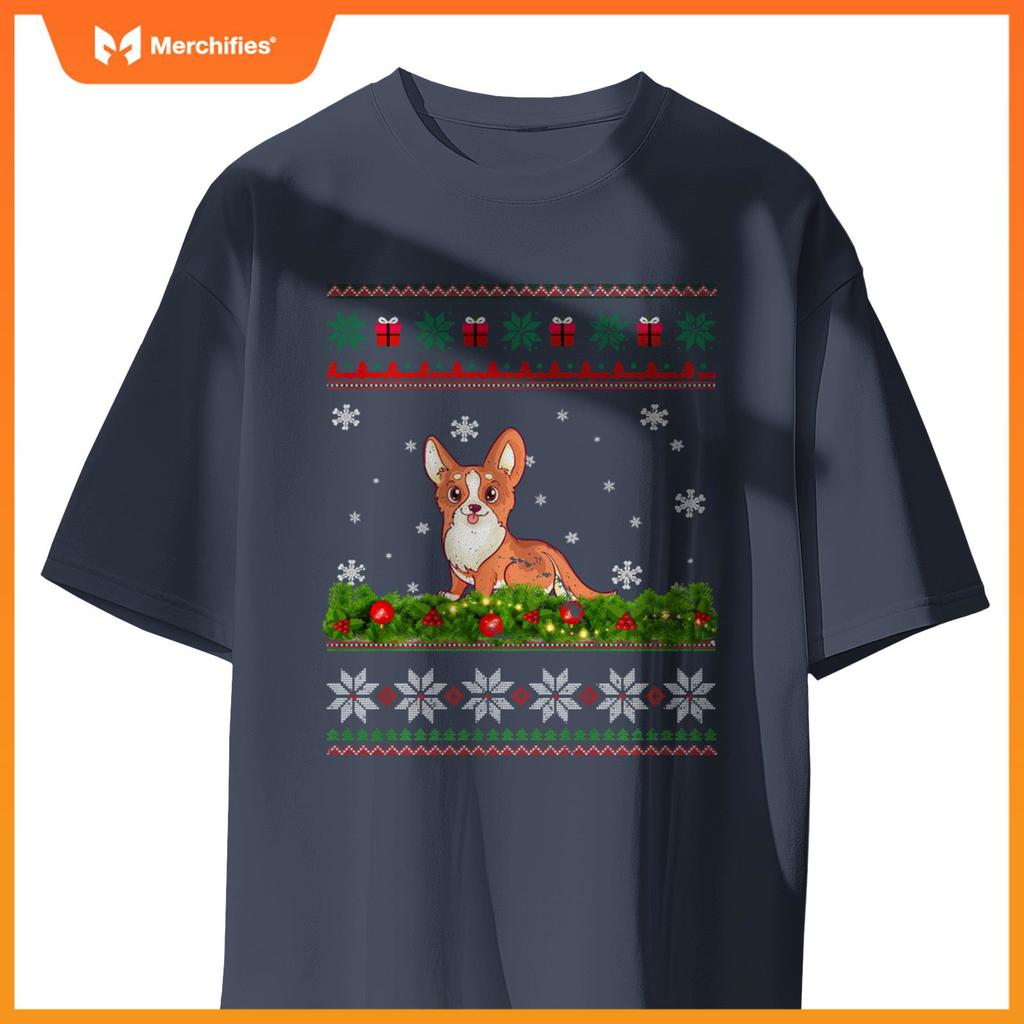 Cute Dog Xmas Ugly Lighting Santa Christmas T-Shirt