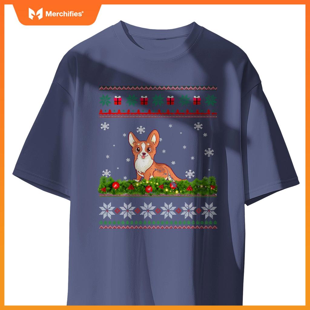 Cute Dog Xmas Ugly Lighting Santa Christmas T-Shirt