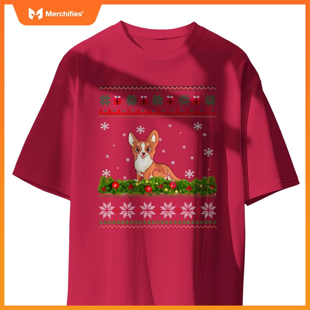 Cute Dog Xmas Ugly Lighting Santa Christmas T-Shirt