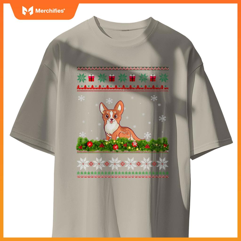 Cute Dog Xmas Ugly Lighting Santa Christmas T-Shirt