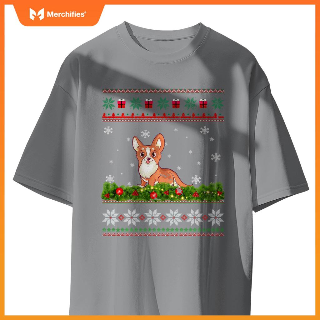 Cute Dog Xmas Ugly Lighting Santa Christmas T-Shirt