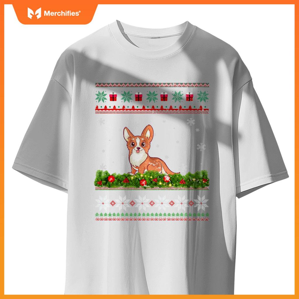Cute Dog Xmas Ugly Lighting Santa Christmas T-Shirt