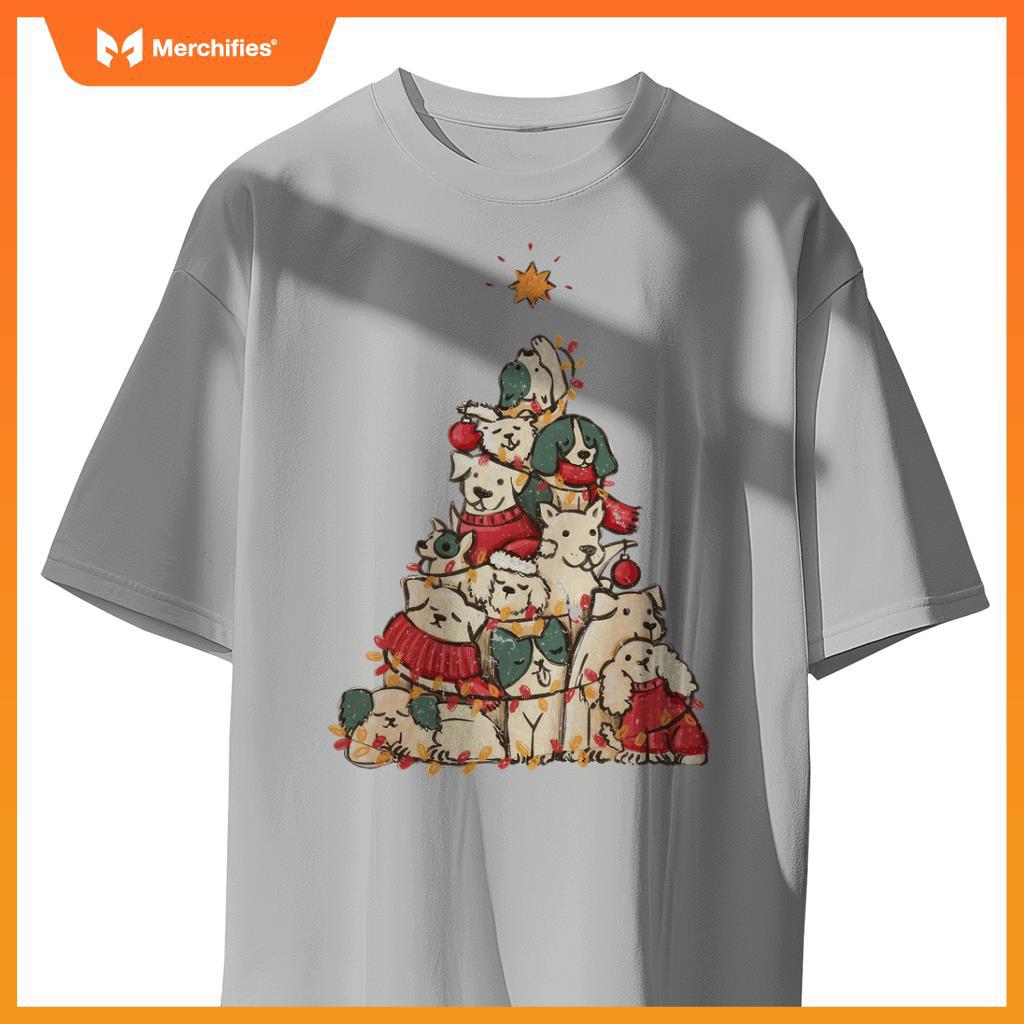 Cute Dogs Christmas Tree Xmas Holiday Merry Season Party T-Shirt