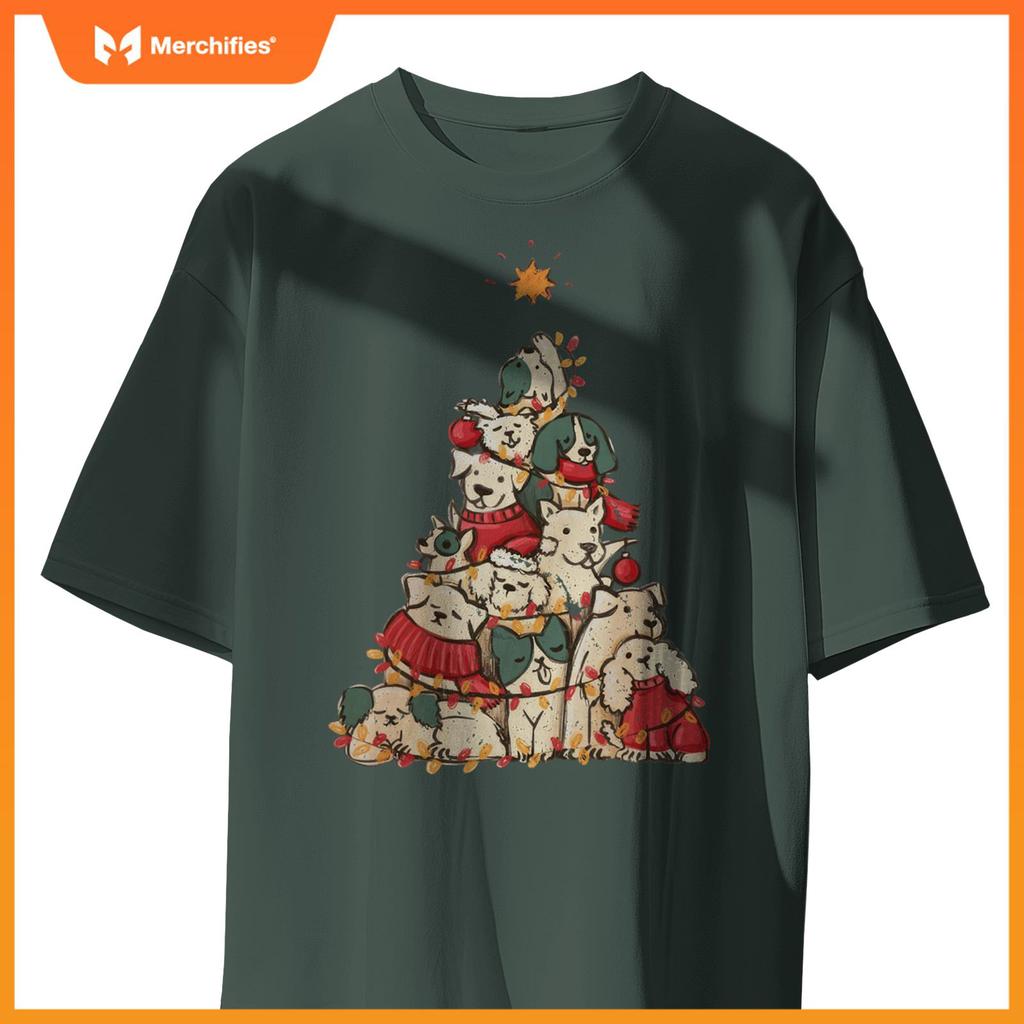 Cute Dogs Christmas Tree Xmas Holiday Merry Season Party T-Shirt