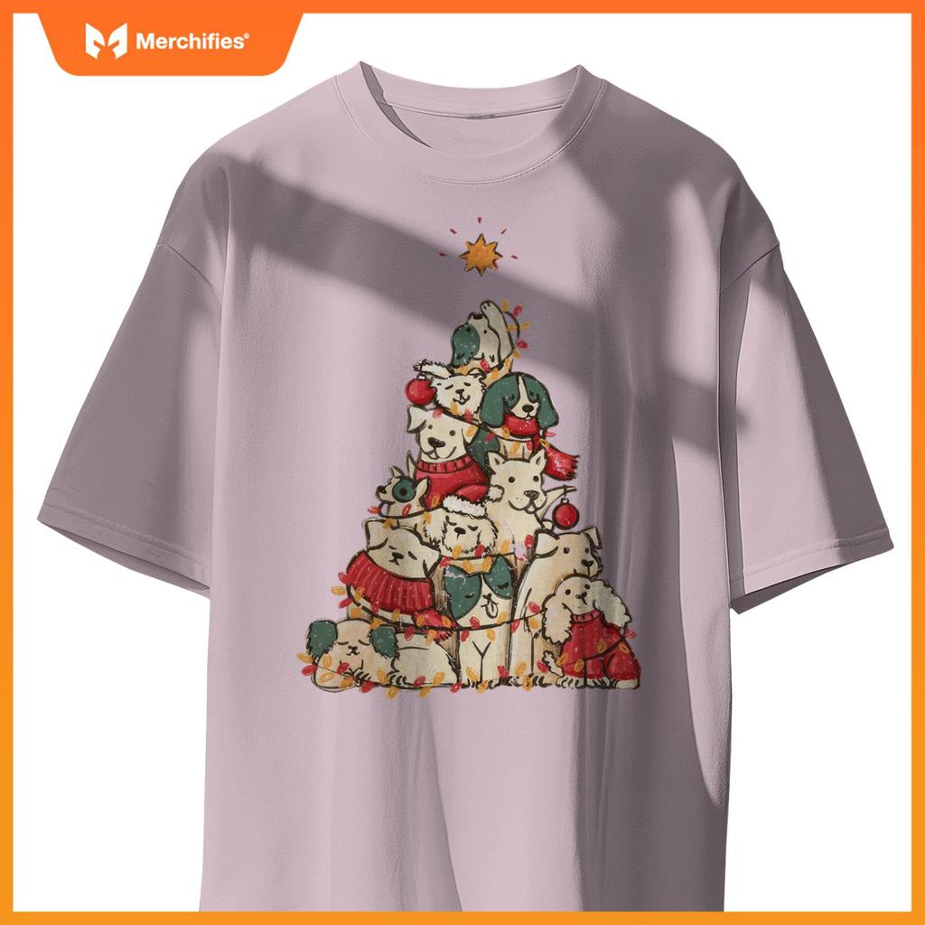Cute Dogs Christmas Tree Xmas Holiday Merry Season Party T-Shirt