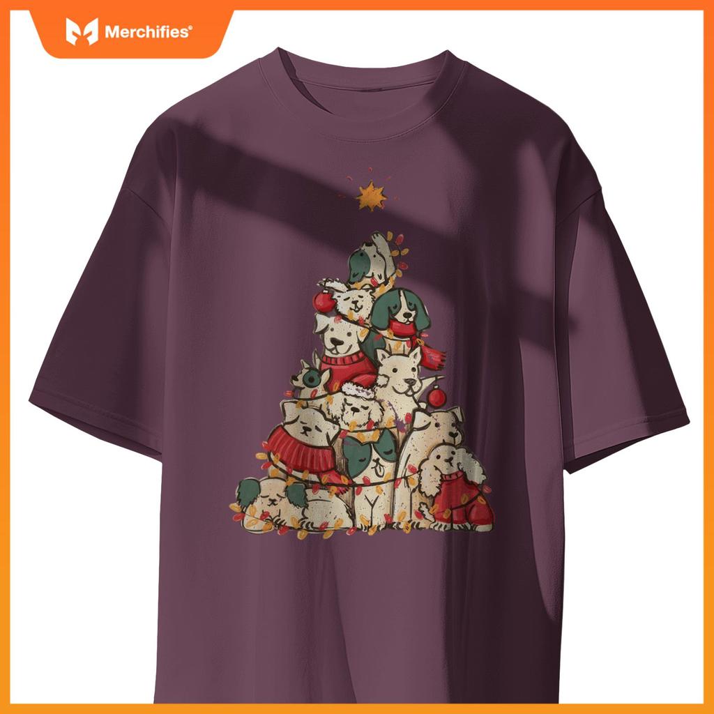 Cute Dogs Christmas Tree Xmas Holiday Merry Season Party T-Shirt