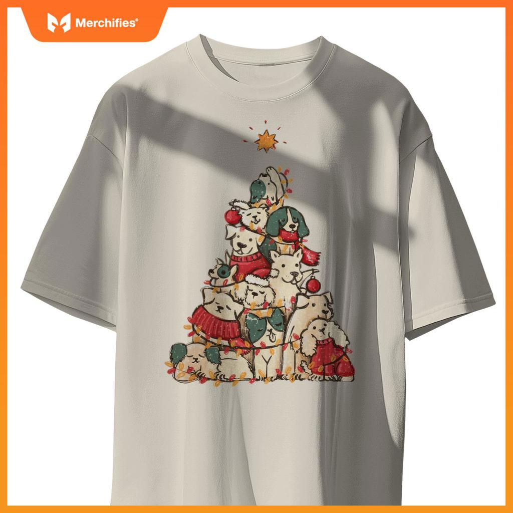 Cute Dogs Christmas Tree Xmas Holiday Merry Season Party T-Shirt