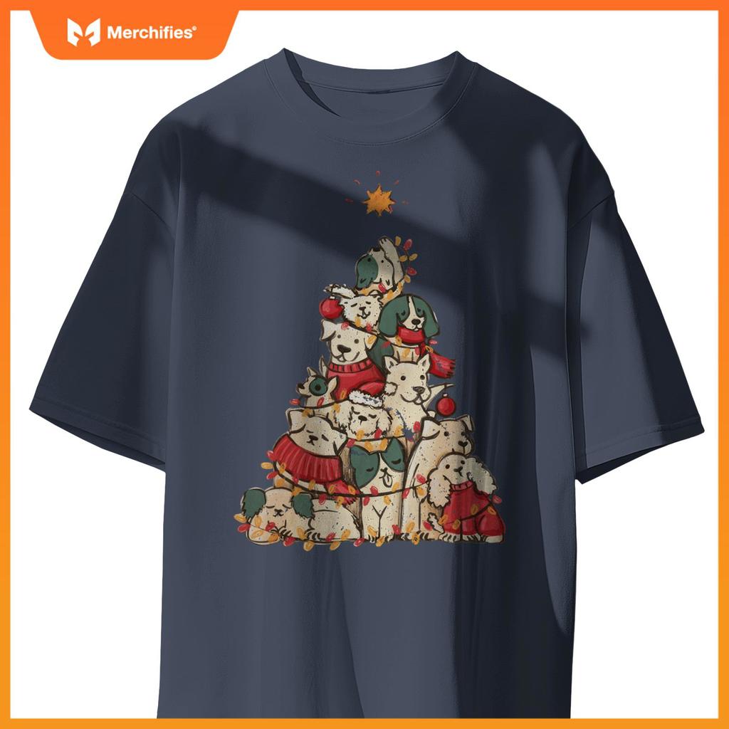 Cute Dogs Christmas Tree Xmas Holiday Merry Season Party T-Shirt