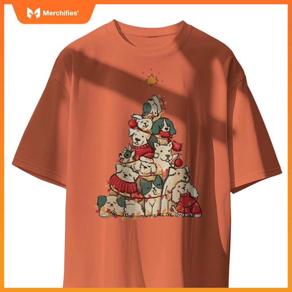 Cute Dogs Christmas Tree Xmas Holiday Merry Season Party T-Shirt