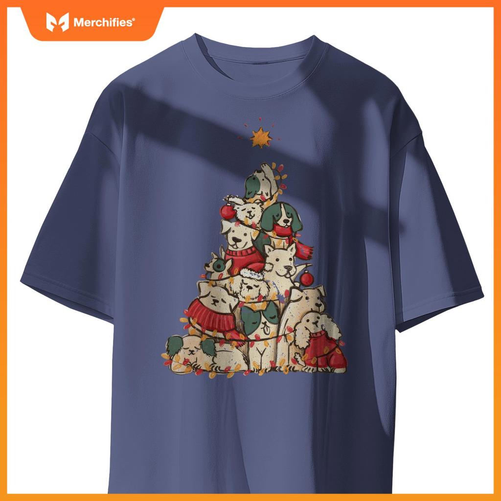 Cute Dogs Christmas Tree Xmas Holiday Merry Season Party T-Shirt