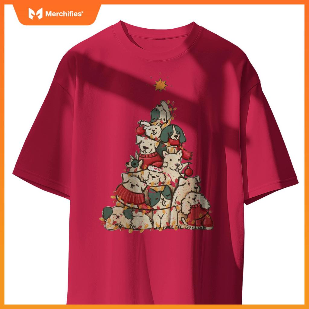 Cute Dogs Christmas Tree Xmas Holiday Merry Season Party T-Shirt