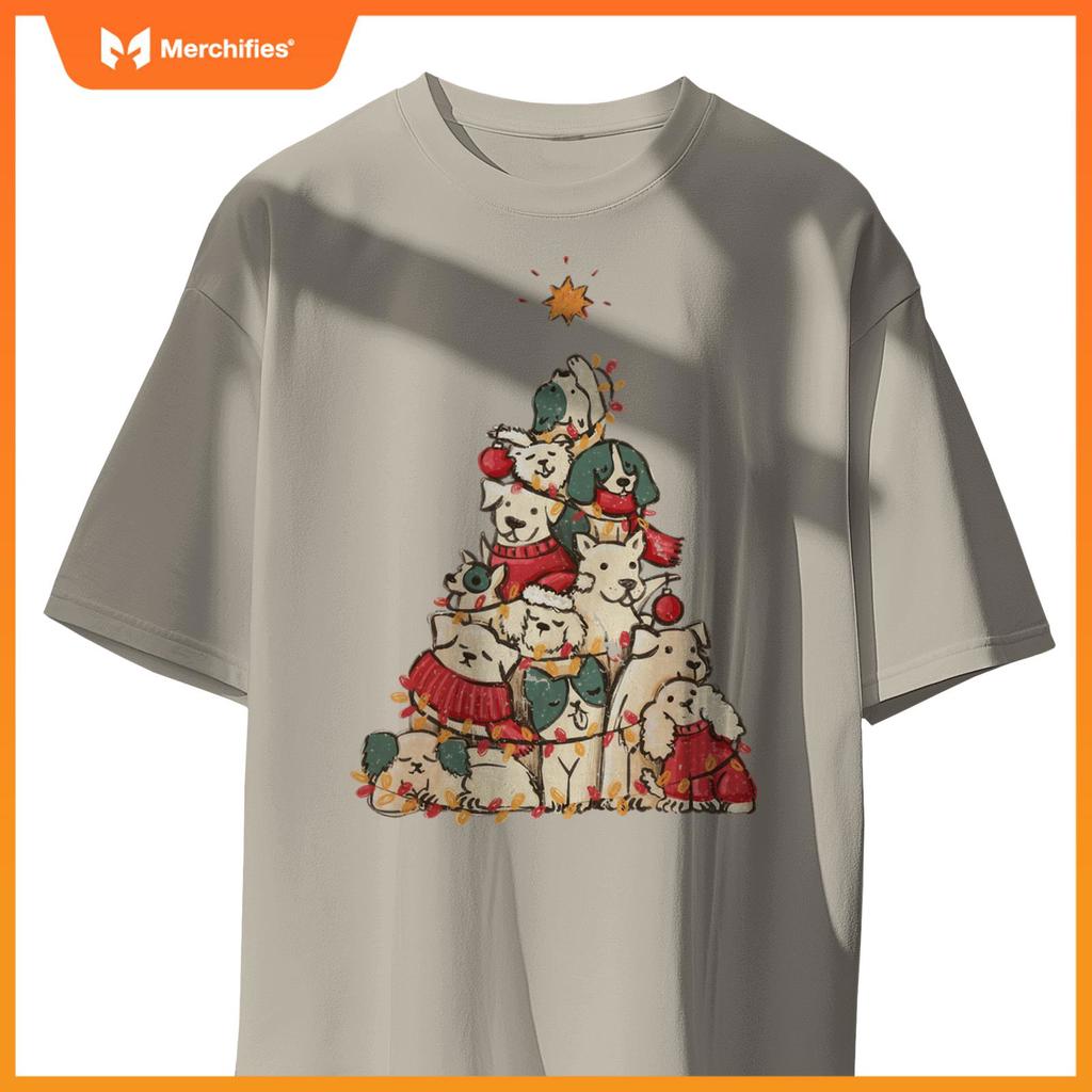 Cute Dogs Christmas Tree Xmas Holiday Merry Season Party T-Shirt