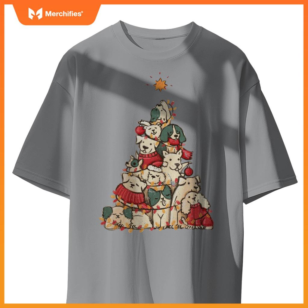 Cute Dogs Christmas Tree Xmas Holiday Merry Season Party T-Shirt