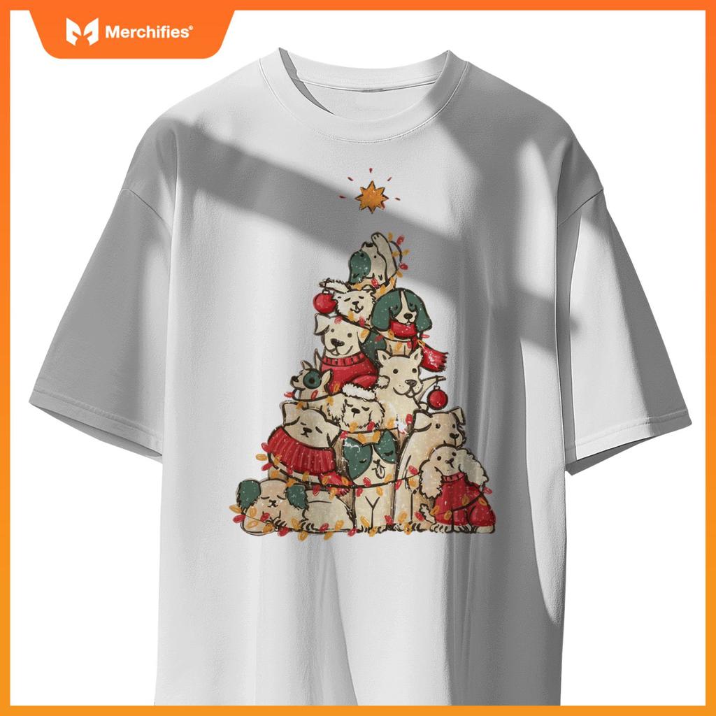 Cute Dogs Christmas Tree Xmas Holiday Merry Season Party T-Shirt