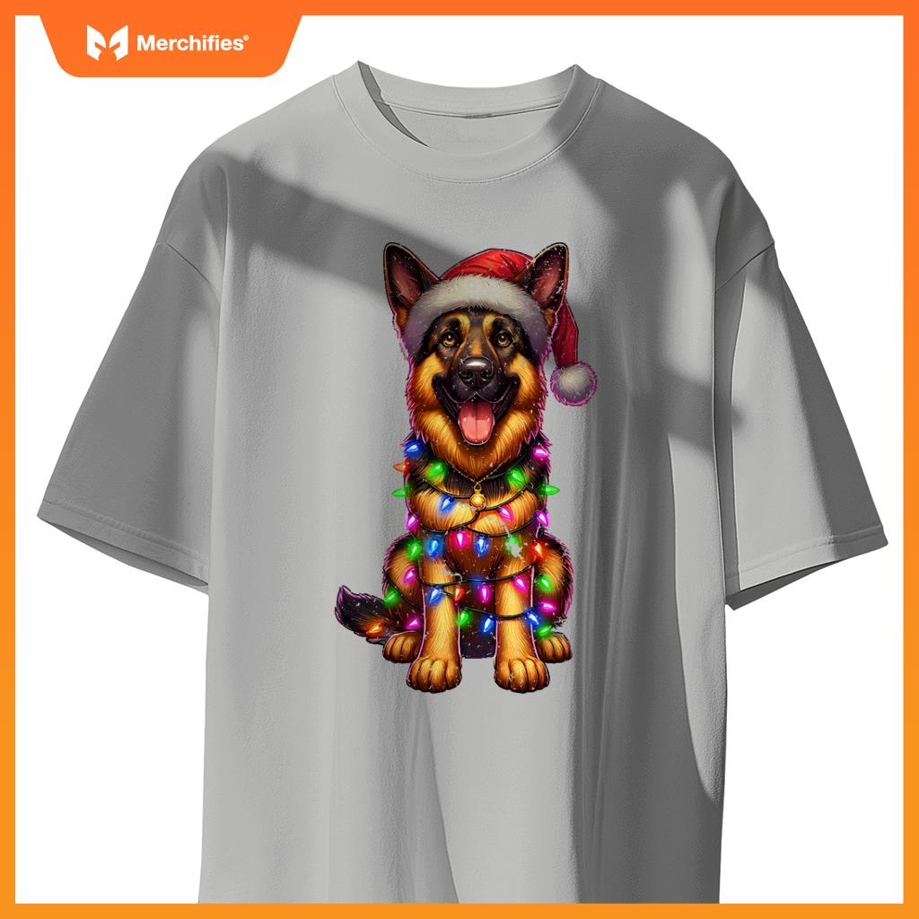 Cute German Shepherd Dog Christmas Lights Santa Xmas Pajamas T-Shirt