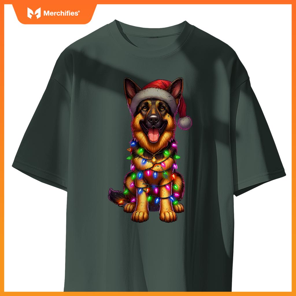 Cute German Shepherd Dog Christmas Lights Santa Xmas Pajamas T-Shirt