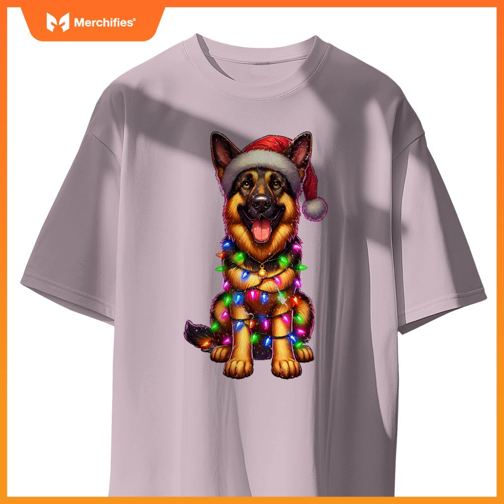 Cute German Shepherd Dog Christmas Lights Santa Xmas Pajamas T-Shirt