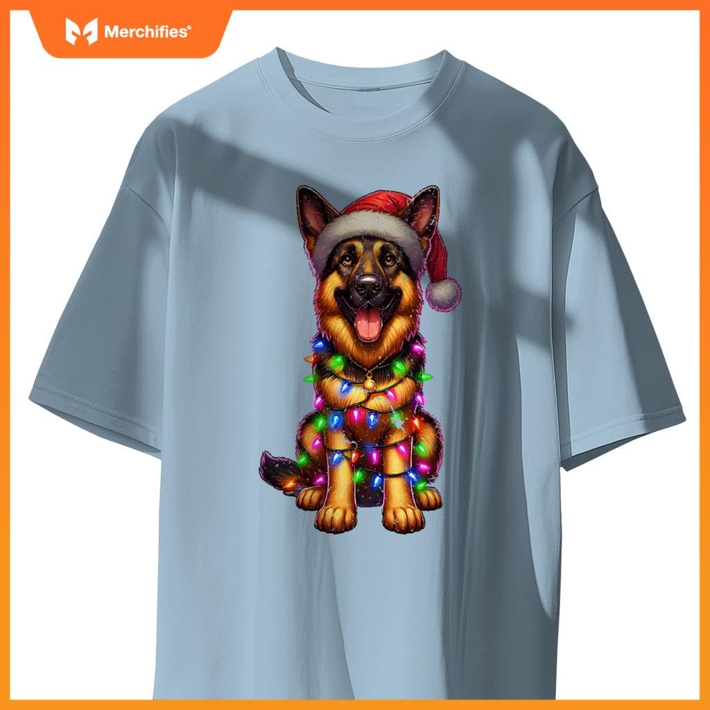 Cute German Shepherd Dog Christmas Lights Santa Xmas Pajamas T-Shirt