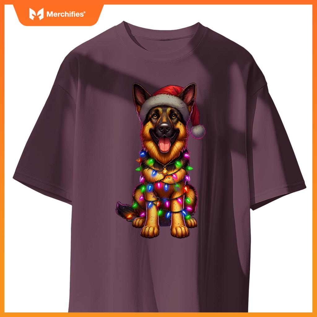 Cute German Shepherd Dog Christmas Lights Santa Xmas Pajamas T-Shirt