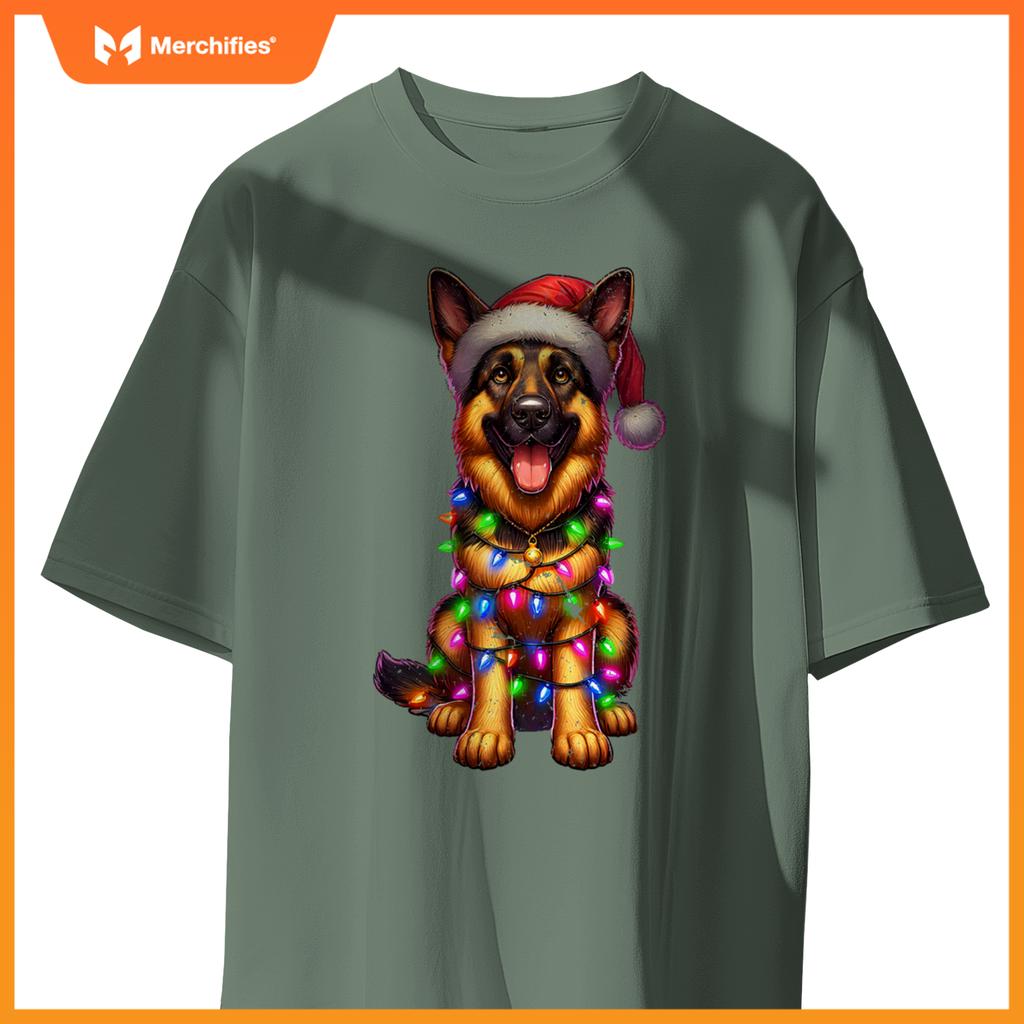 Cute German Shepherd Dog Christmas Lights Santa Xmas Pajamas T-Shirt