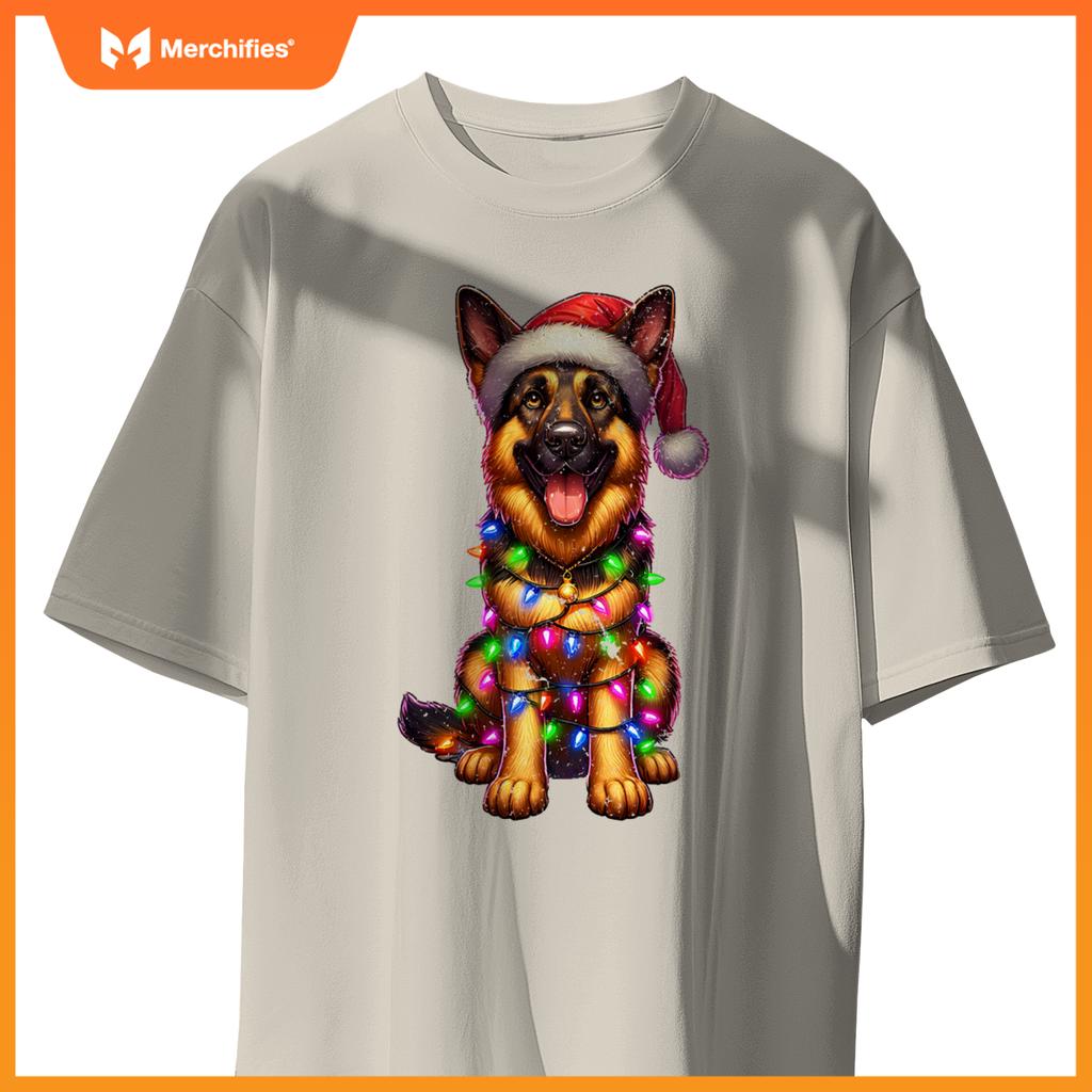 Cute German Shepherd Dog Christmas Lights Santa Xmas Pajamas T-Shirt