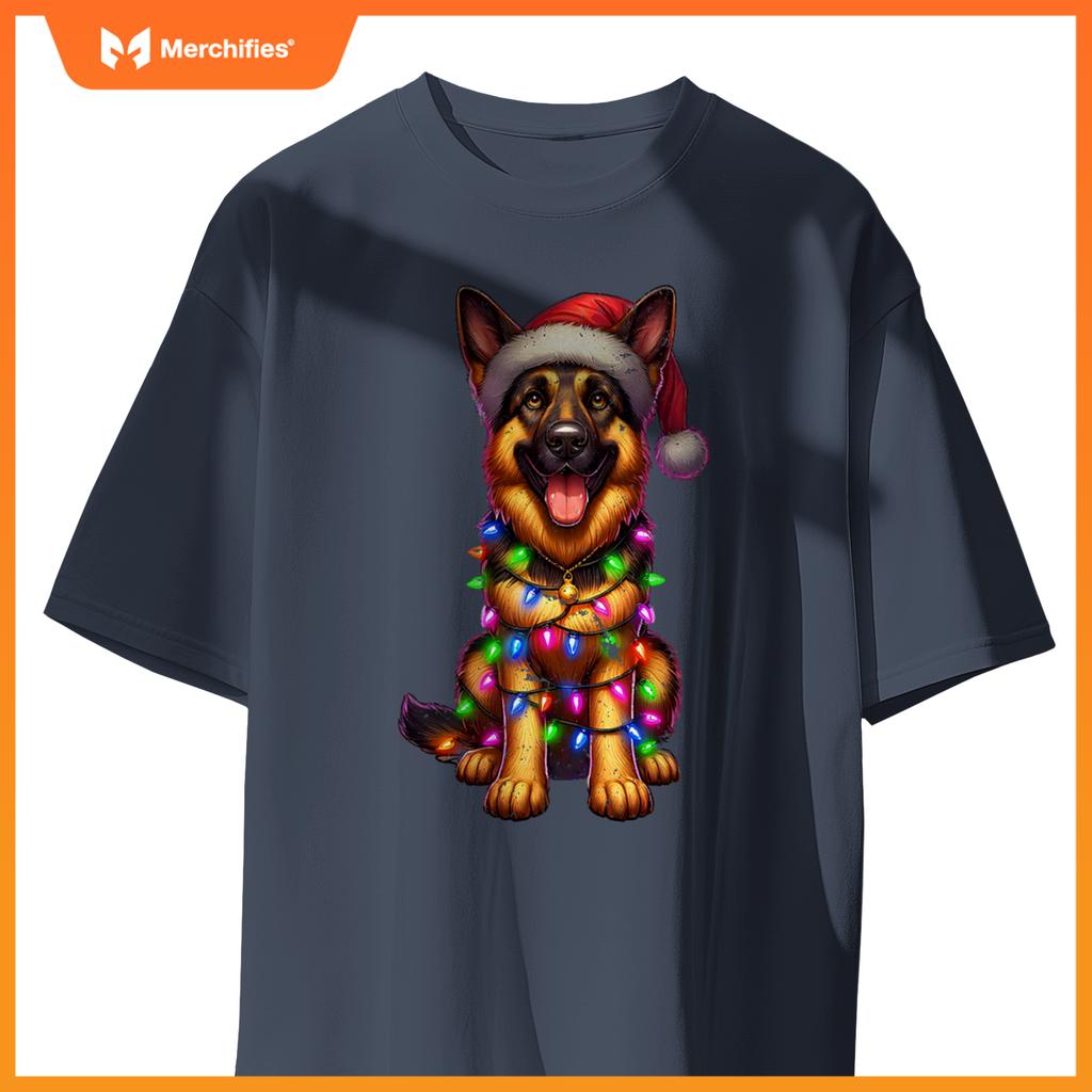 Cute German Shepherd Dog Christmas Lights Santa Xmas Pajamas T-Shirt