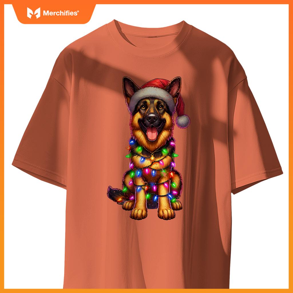 Cute German Shepherd Dog Christmas Lights Santa Xmas Pajamas T-Shirt