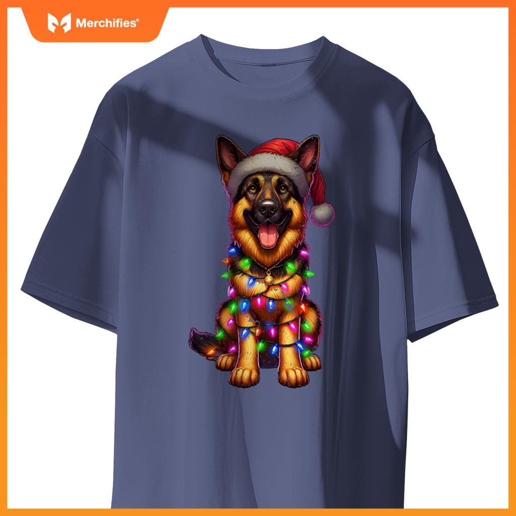 Cute German Shepherd Dog Christmas Lights Santa Xmas Pajamas T-Shirt