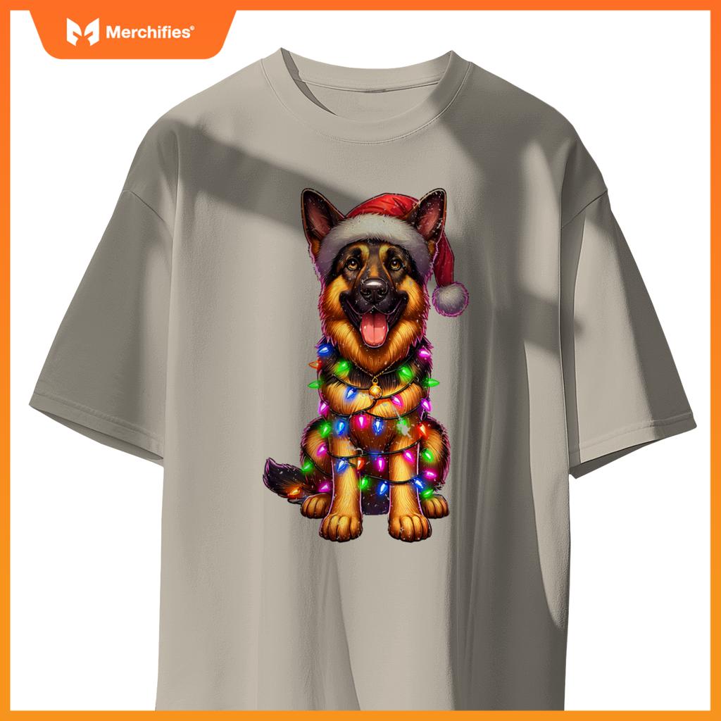 Cute German Shepherd Dog Christmas Lights Santa Xmas Pajamas T-Shirt