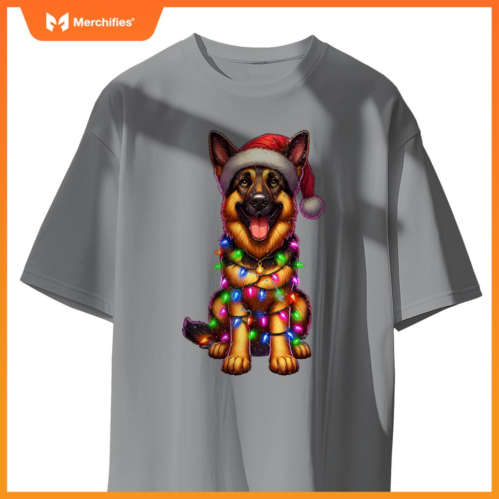 Cute German Shepherd Dog Christmas Lights Santa Xmas Pajamas T-Shirt