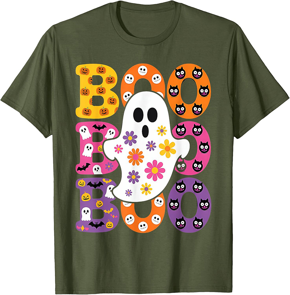 Cute Ghost Floral Boo Halloween Boy Girl Ghost Spooky T-Shirt