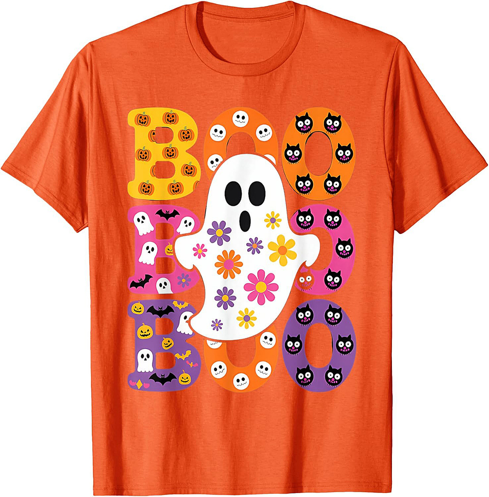 Cute Ghost Floral Boo Halloween Boy Girl Ghost Spooky T-Shirt