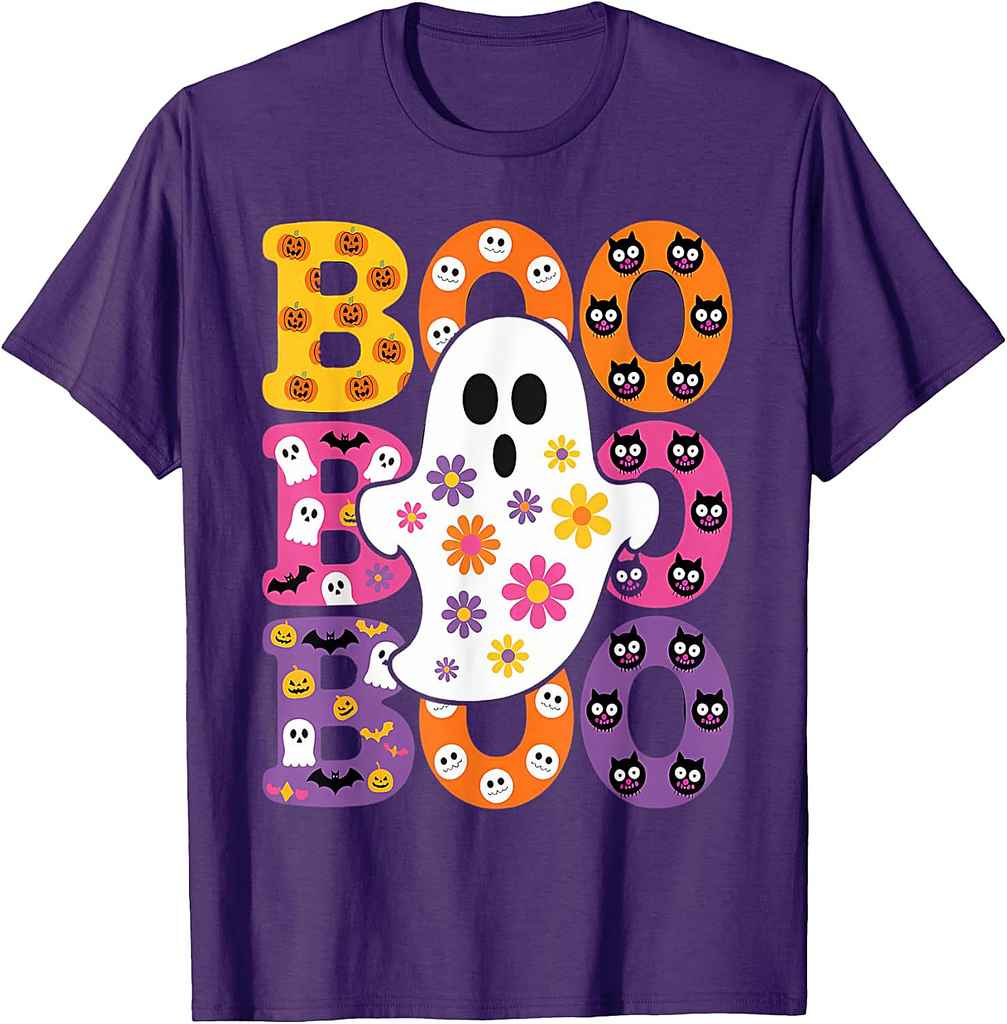 Cute Ghost Floral Boo Halloween Boy Girl Ghost Spooky T-Shirt