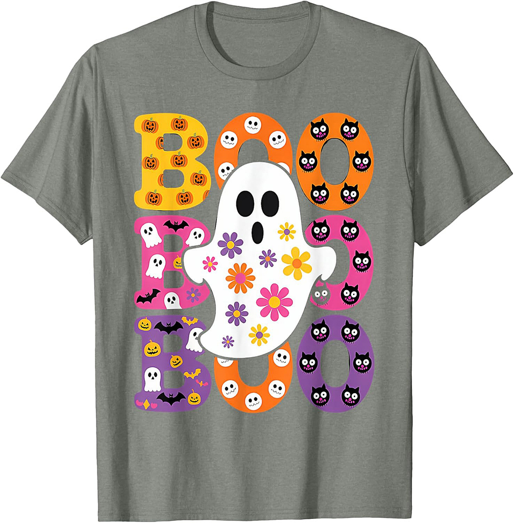 Cute Ghost Floral Boo Halloween Boy Girl Ghost Spooky T-Shirt