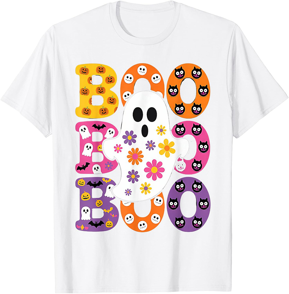 Cute Ghost Floral Boo Halloween Boy Girl Ghost Spooky T-Shirt