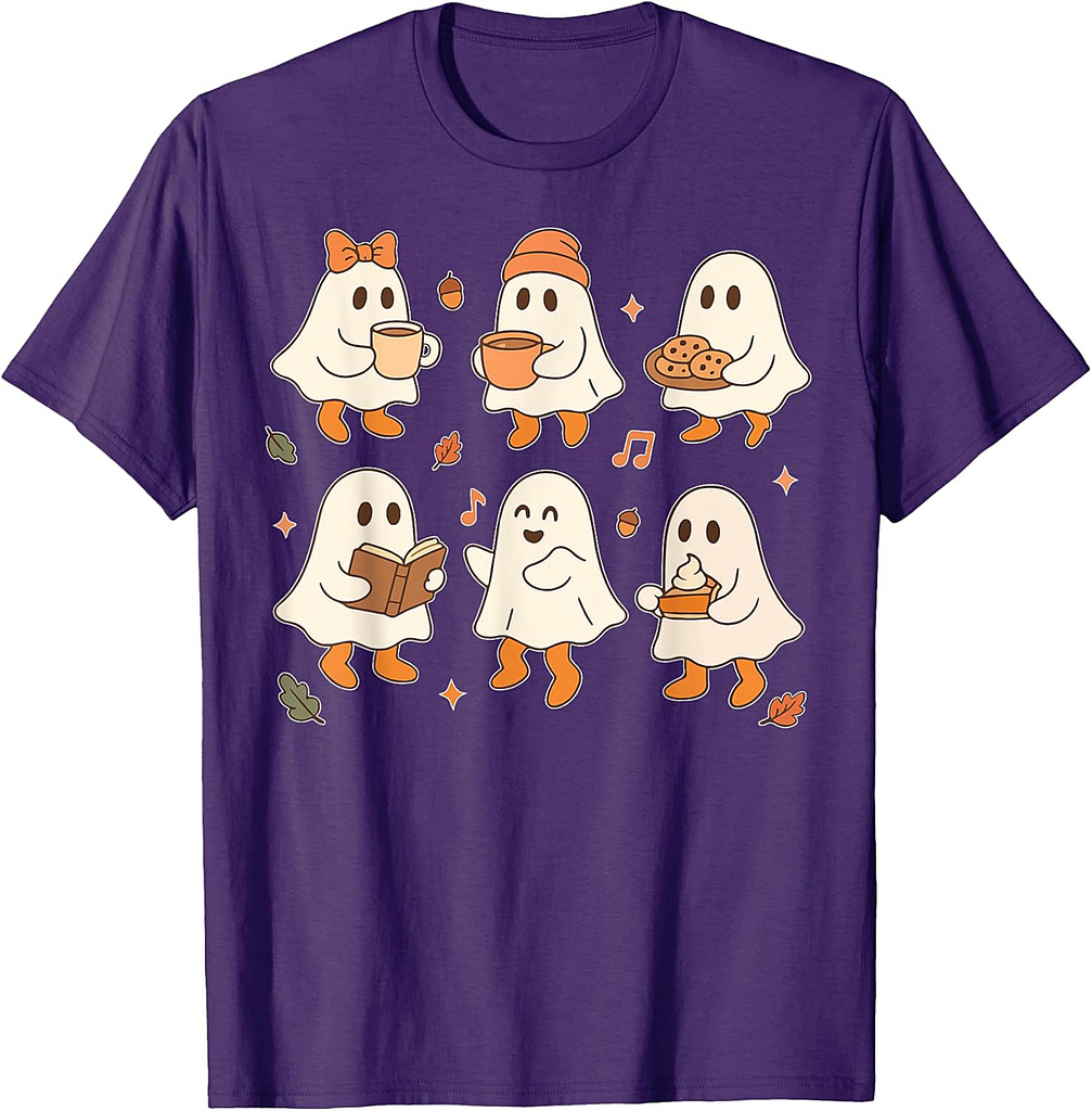 Cute Ghost Halloween Shirts For Women Vintage Fall Coffee T-Shirt