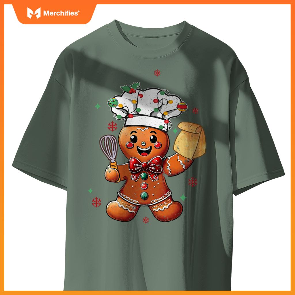 Cute Gingerbread Man Baker Funny Christmas Chef Bake Cookies T-Shirt