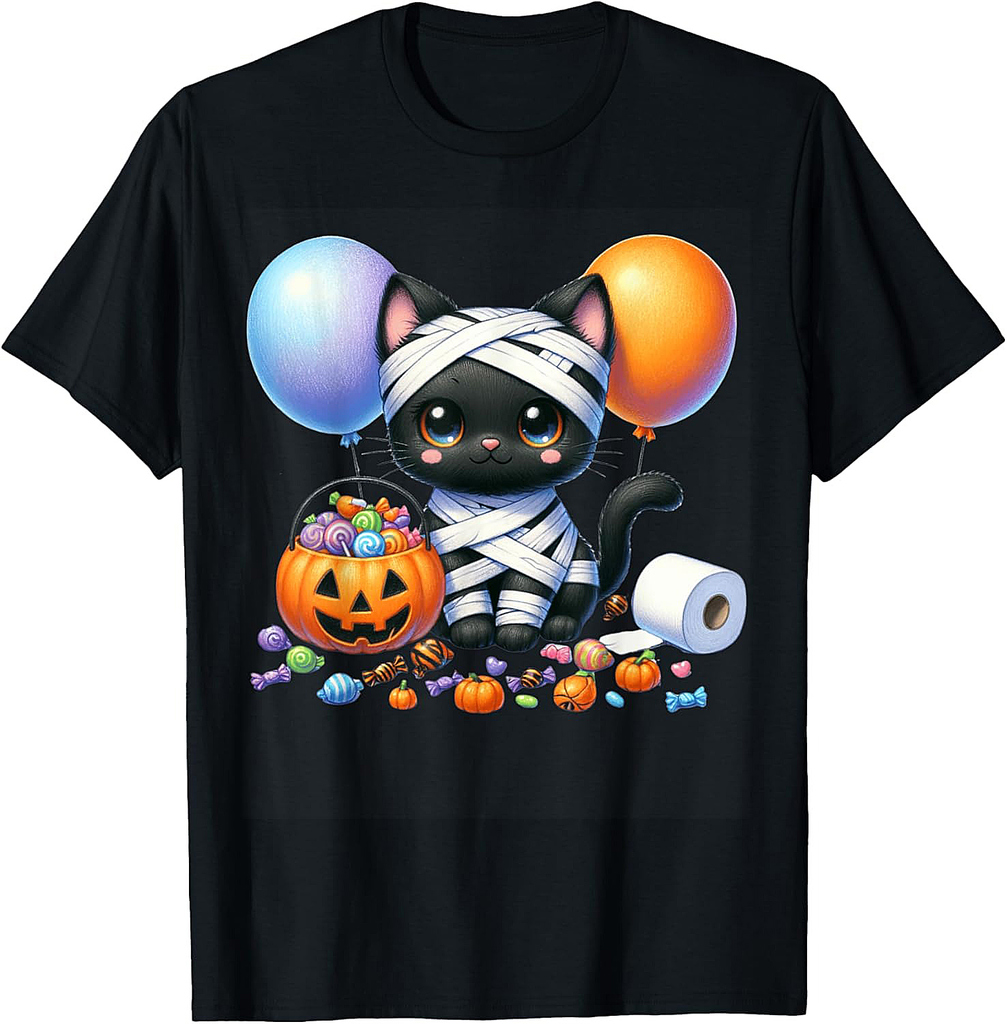 Cute Halloween Black Cat Pumpkin Trick or Treat Girls Women T-Shirt