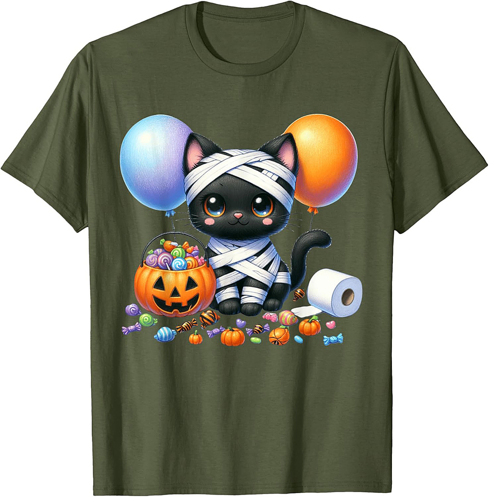 Cute Halloween Black Cat Pumpkin Trick or Treat Girls Women T-Shirt