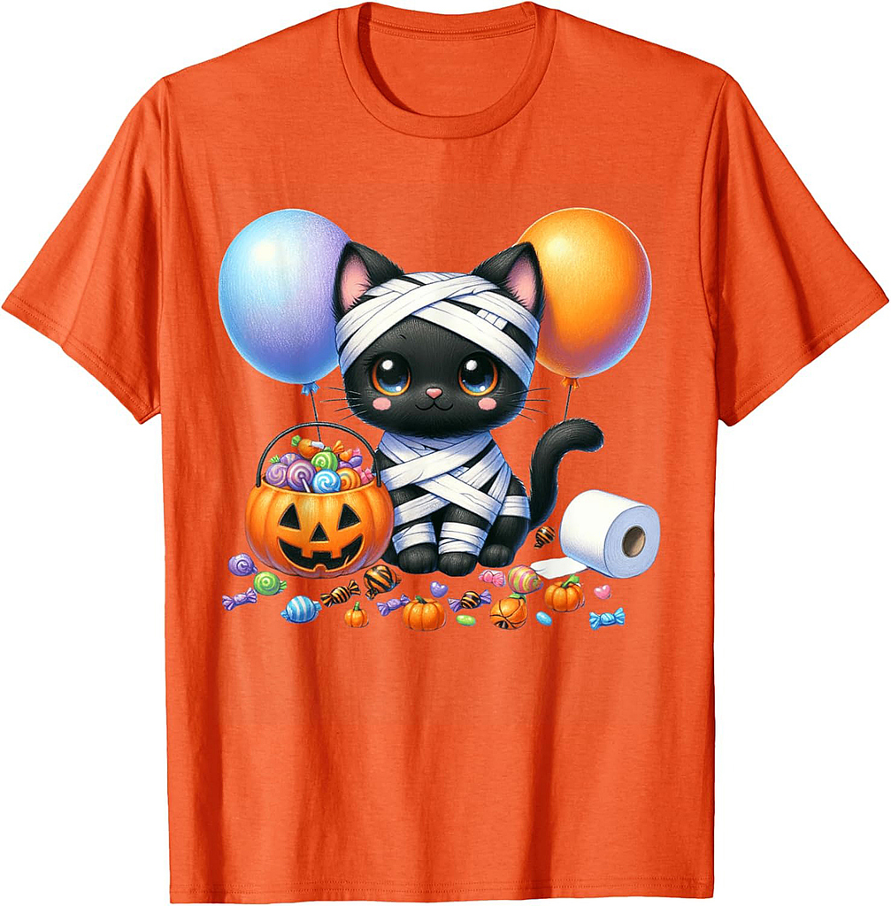 Cute Halloween Black Cat Pumpkin Trick or Treat Girls Women T-Shirt