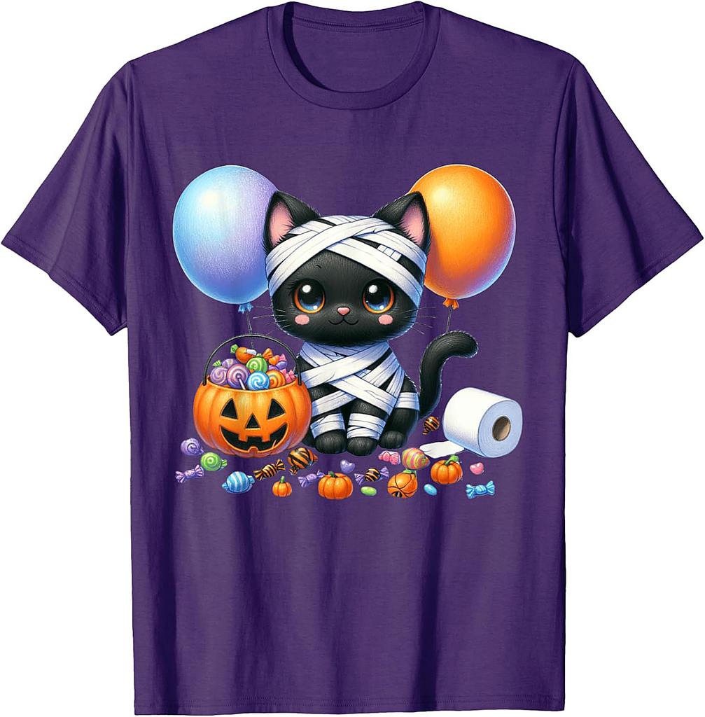 Cute Halloween Black Cat Pumpkin Trick or Treat Girls Women T-Shirt