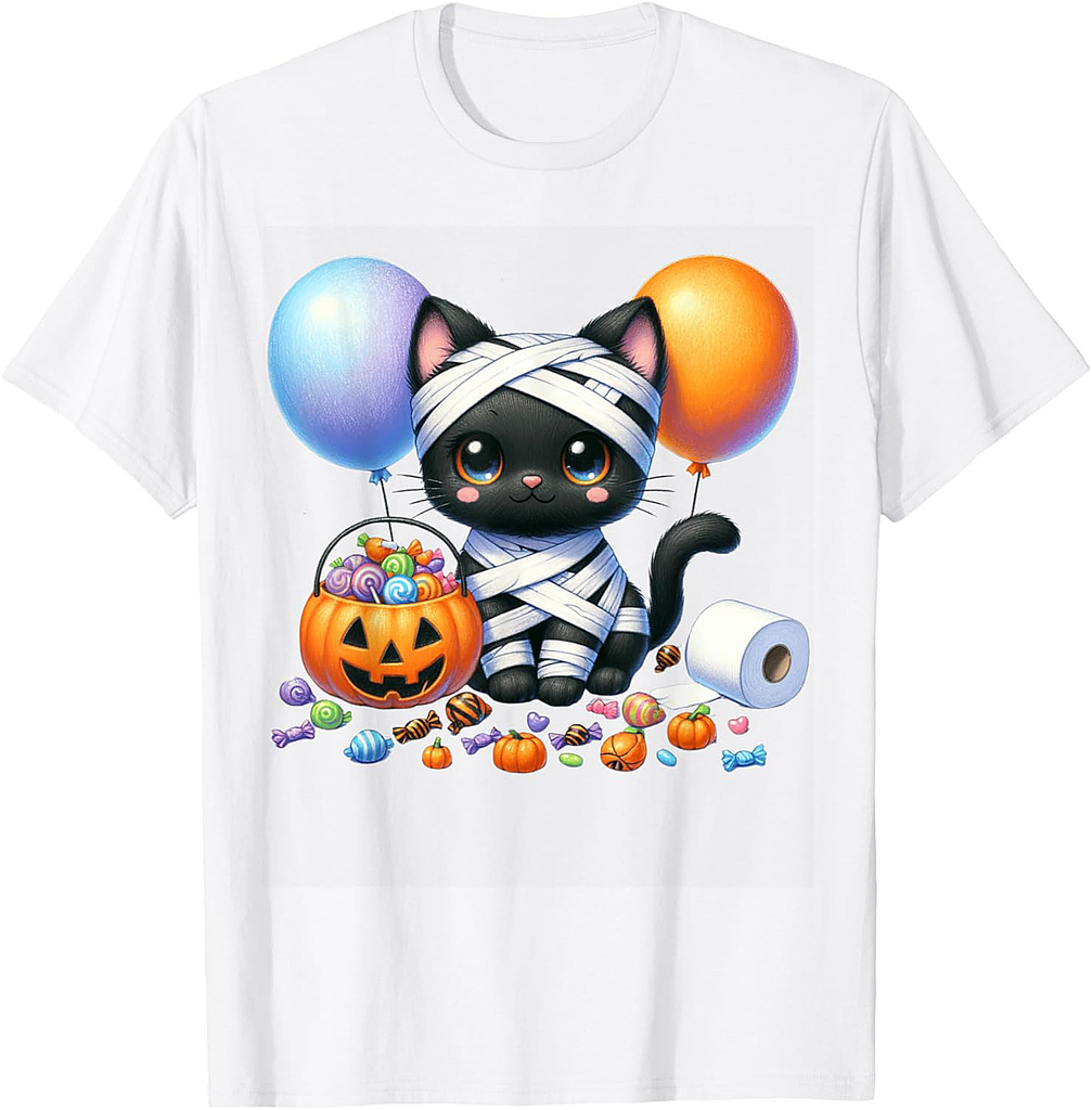 Cute Halloween Black Cat Pumpkin Trick or Treat Girls Women T-Shirt