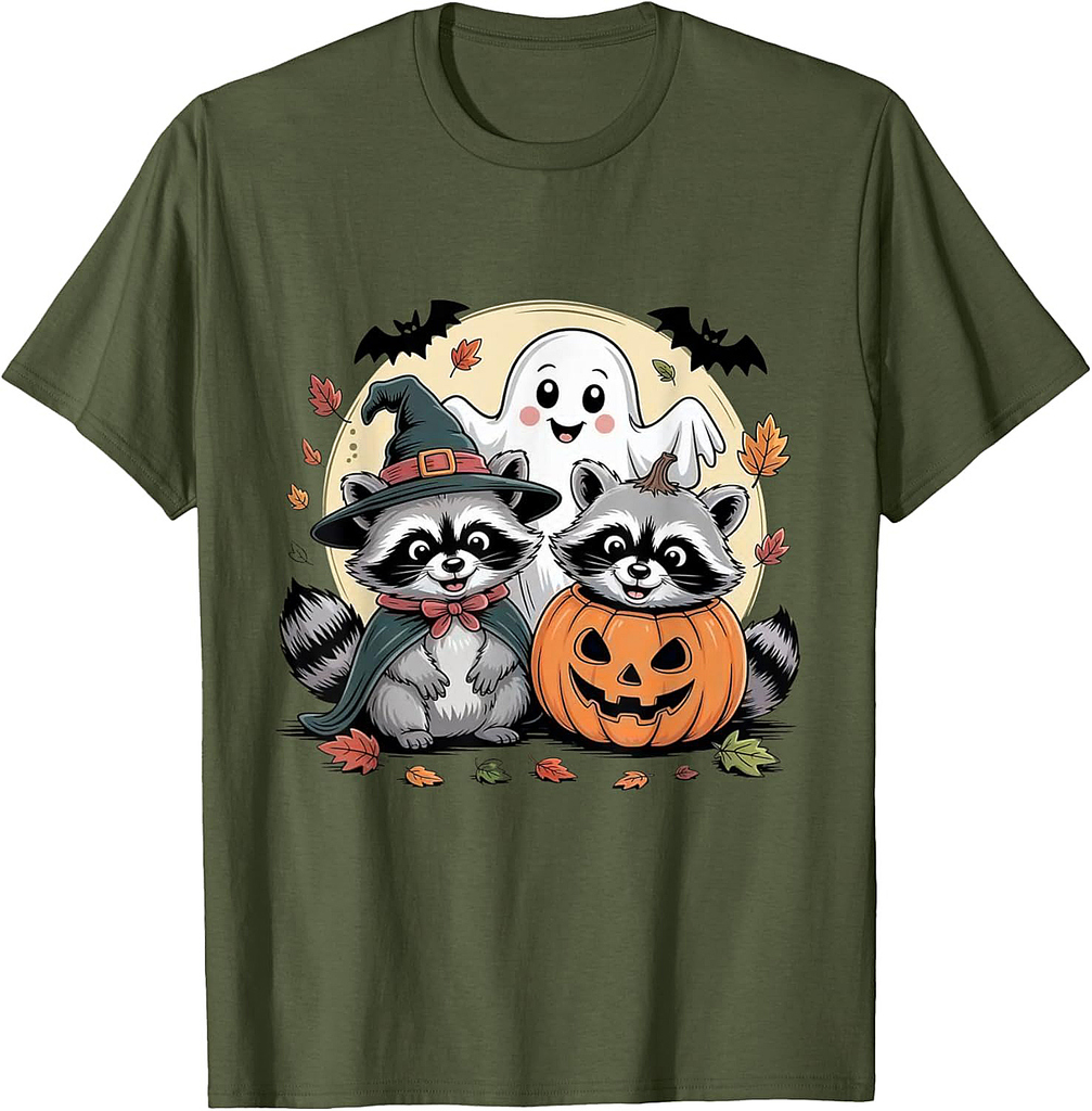 Cute Halloween Raccoon Ghost Pumpkin Fall Animal men women T-Shirt