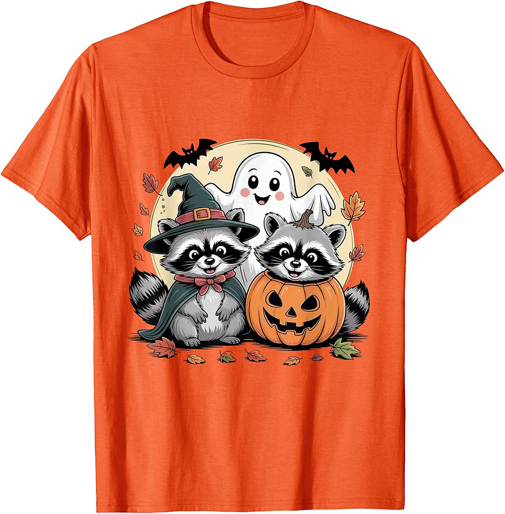 Cute Halloween Raccoon Ghost Pumpkin Fall Animal men women T-Shirt