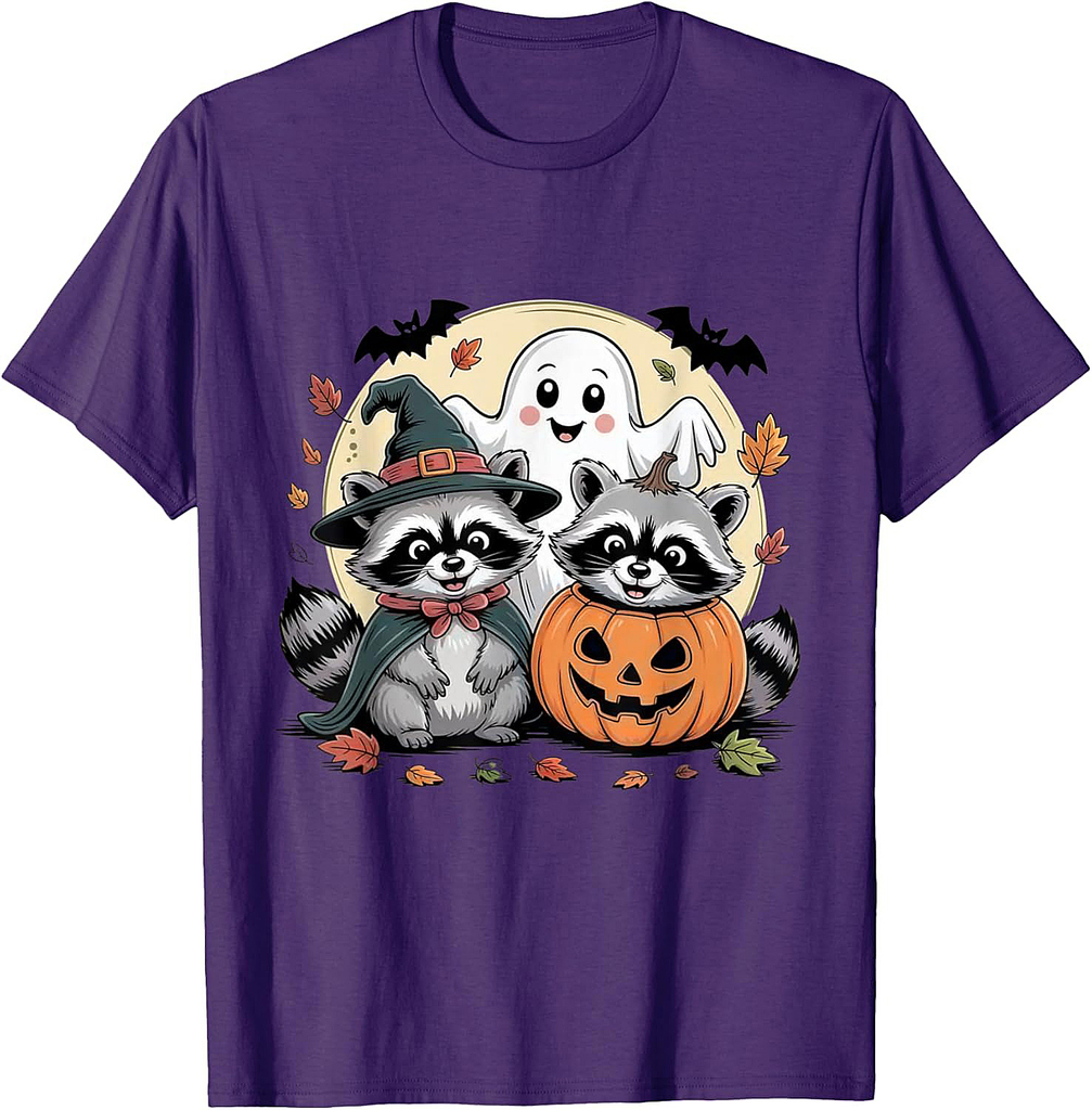 Cute Halloween Raccoon Ghost Pumpkin Fall Animal men women T-Shirt