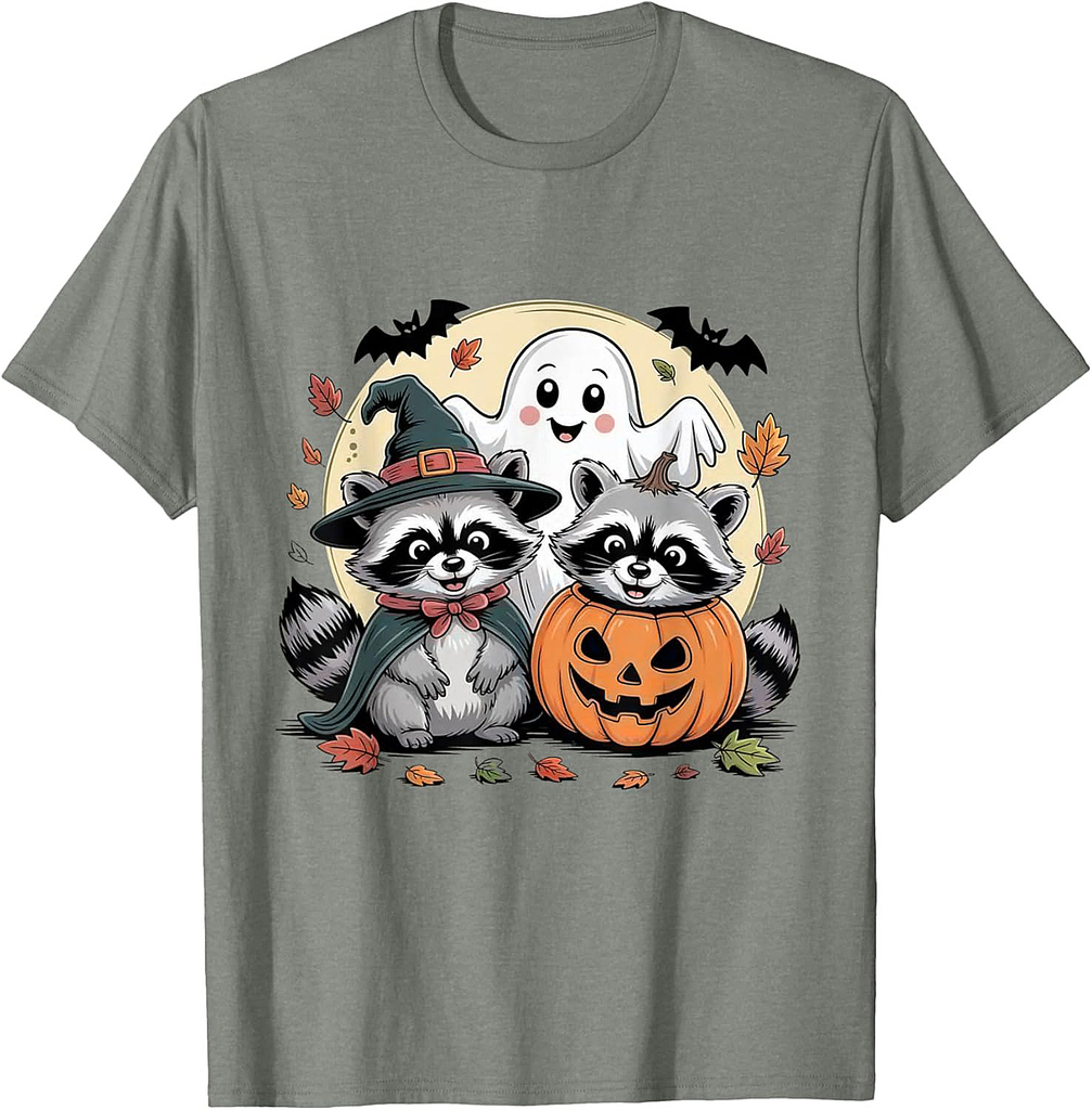 Cute Halloween Raccoon Ghost Pumpkin Fall Animal men women T-Shirt