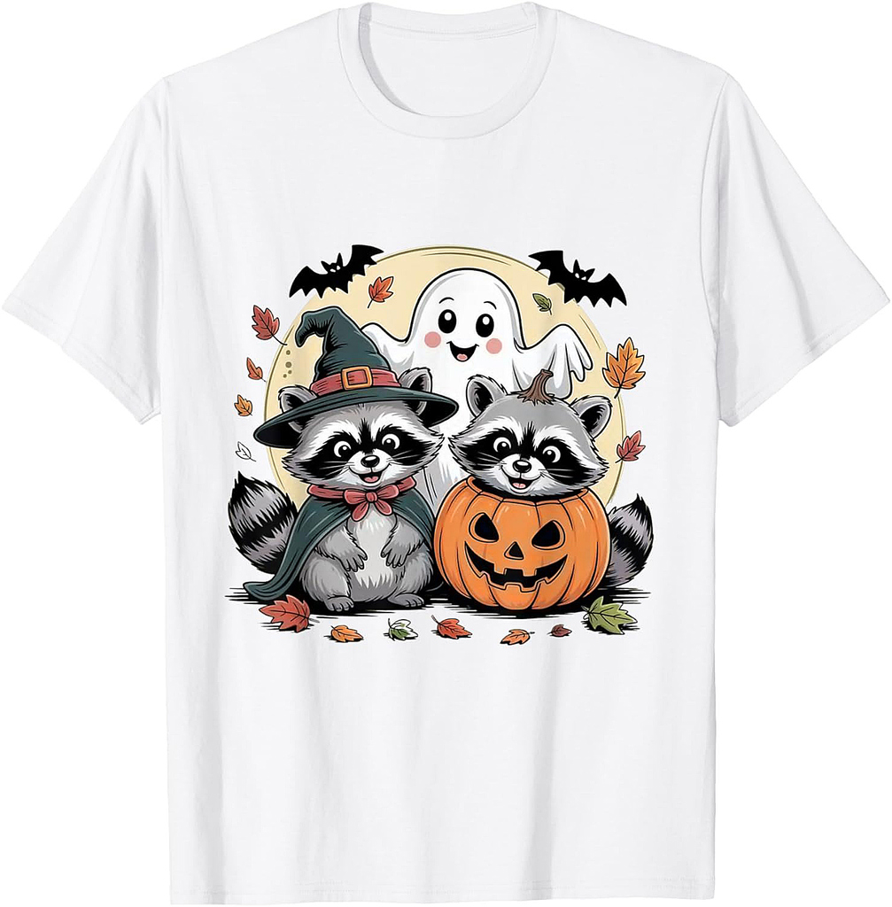 Cute Halloween Raccoon Ghost Pumpkin Fall Animal men women T-Shirt