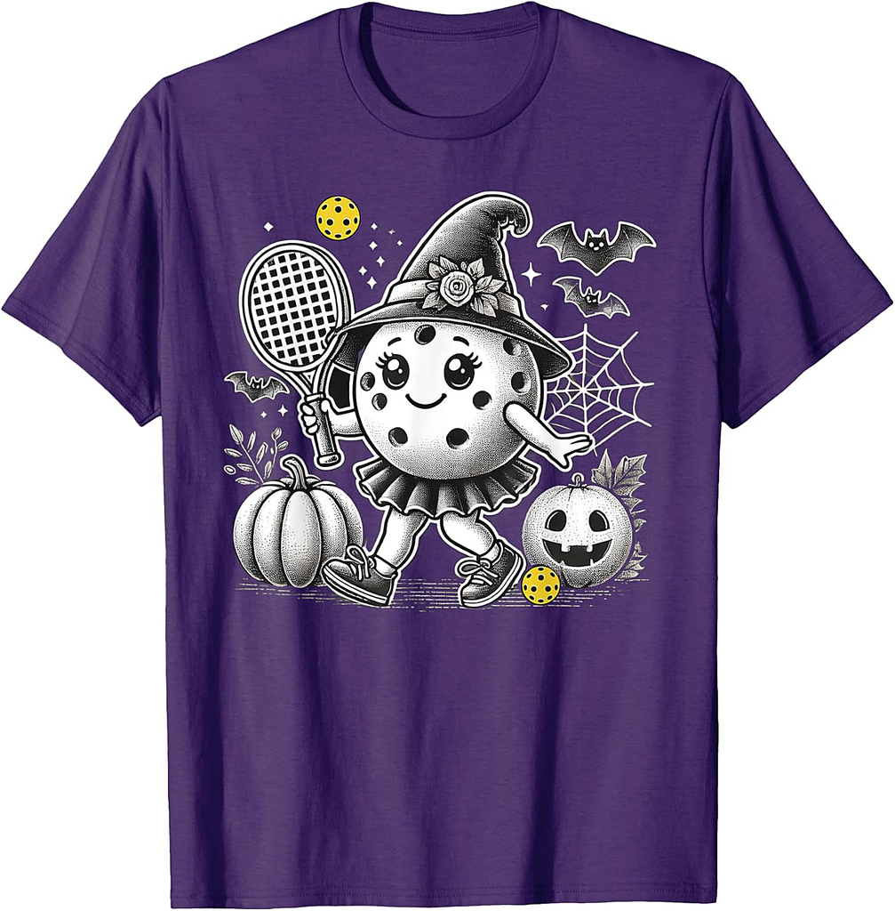Cute Halloween Tennis And Pickleball Witch For Girls T-Shirt