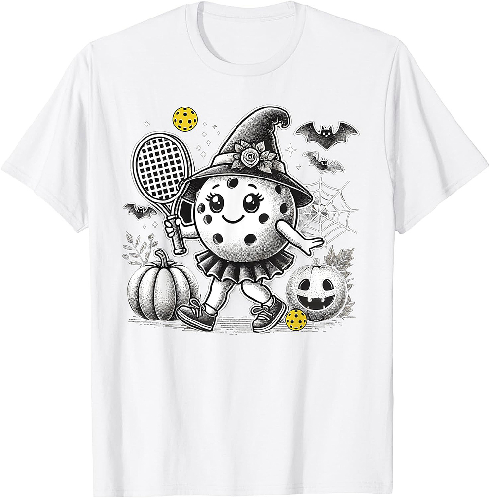 Cute Halloween Tennis And Pickleball Witch For Girls T-Shirt